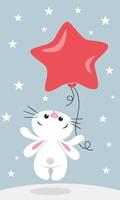 komisch Illustration von ein süß Hase fliegend mit ein sternförmig Ballon vektor