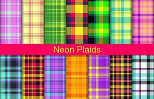 Neon- Plaid Bündel, Textil- Design, kariert Stoff Muster zum Shirt, Kleid, Anzug, Verpackung Papier drucken, Einladung und Geschenk Karte. vektor