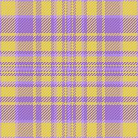reste sig pläd textil- , paisley mönster bakgrund kolla upp. flicka textur tyg tartan sömlös i violett och gul färger. vektor