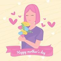 süß Mädchen Charakter halten Blumen glücklich Mutter Tag vektor