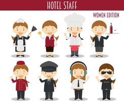 einstellen von Hotel Mitarbeiter Berufe im Karikatur Stil. Frauen Auflage. vektor