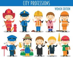 uppsättning av stad yrken i tecknad serie stil. kvinnor utgåva. vektor