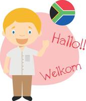 Illustration von Karikatur Charakter Sprichwort Hallo und herzlich willkommen im Afrikaans vektor