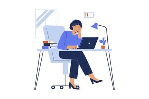 överväldigad kvinna på bärbar dator medan arbetssätt. emotionell utmattning, panik och påfrestning vektor