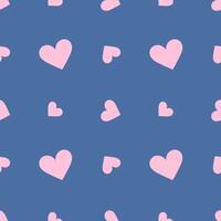 rosa hjärtan på blå bakgrund sömlös mönster. illustration, platt stil. valentine dag textur. kärlek begrepp. tyg med hjärta skriva ut för pyjamas, barn kläder. vektor