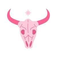 rosa kärna ko skalle. cowboy Västra och vild väst tema begrepp. hand dragen illustration. klotter ikon. rosa ko skalle. vektor
