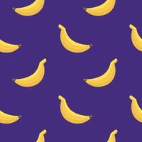 söt gul banan sömlös mönster mörk violett bakgrund i tecknad serie stil. tecknad serie banan illustration. hand dragen banan textur. mönster för barn kläder. vektor
