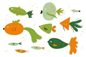 tecknad serie abstrakt fisk hand dragen illustration på isolerat bakgrund. dekorativ abstrakt hav djur, hav liv, marin motiv. design element för skriva ut, papper, affisch, tecken, kort, flygblad vektor