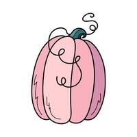 söt rosa höst pumpa. hand dragen illustration för halloween och tacksägelse dekoration. vektor