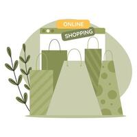 online Einkaufen Konzept. Netz Seite mit groß Papier Taschen zum Einkaufen vektor
