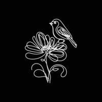 Blume auf es Vogel minimal Design Hand gezeichnet einer Linie Stil Zeichnung, Blume auf es Vogel einer Linie Kunst kontinuierlich Zeichnung, Blume auf es Vogel Single Linie Kunst vektor
