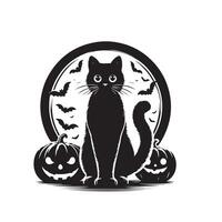 halloween svart katt silhuett, svart katt svart och vit Färg, svart katt konst design stil vektor