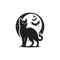 Halloween schwarz Katze Silhouette, schwarz Katze schwarz und Weiß Farbe, schwarz Katze Kunst Design Stil vektor