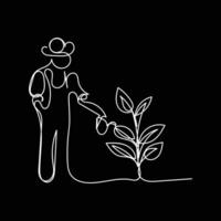Farmer mit Pflanze minimal Design Hand gezeichnet einer Linie Stil Zeichnung, Farmer mit Pflanze einer Linie Kunst kontinuierlich Zeichnung, Farmer mit Pflanze Single Linie Kunst vektor