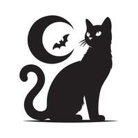 halloween svart katt silhuett, svart katt svart och vit Färg, svart katt konst design stil vektor