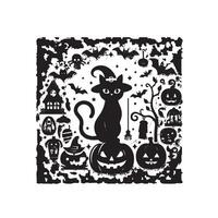Halloween schwarz Katze Silhouette, schwarz Katze schwarz und Weiß Farbe, schwarz Katze Kunst Design Stil vektor