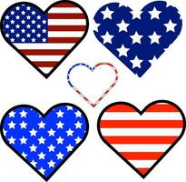 4:e av juli hjärtan i USA flagga design. hjärtan i stjärnor och Ränder. patriotisk dekoration för oberoende dag, konst. fjärde av juli Amerika med kärlek. minnesmärke dag. illustration vektor