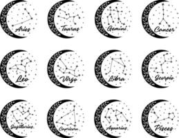 smycka din Plats med mystisk vibrafon av zodiaken ikoner och konstellationer på en vit bakgrund. galaktisk zodiaken samling för kosmisk dekor. vektor