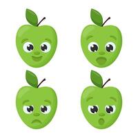 äpple. emoji uttryckssymbol samling. tecknad serie tecken för ungar. vektor