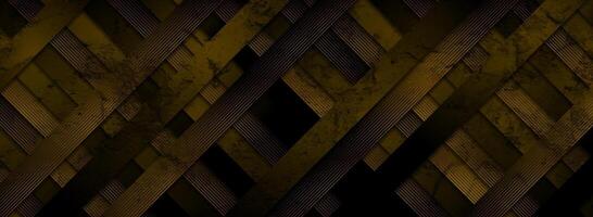 dunkel braun Streifen und golden Linien abstrakt Grunge Banner vektor