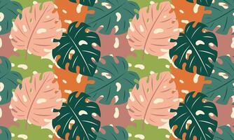 sömlös mönster med monstera löv. abstrakt tropisk lövverk bakgrund. modern exotisk djungel växter. platt illustration vektor