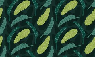 sömlös mönster med banan träd löv. abstrakt tropisk lövverk bakgrund. modern exotisk djungel växter. platt illustration vektor