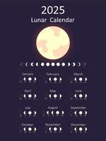 Mond Kalender. Mond- Kalender zum 2025 Jahr. Illustration vektor