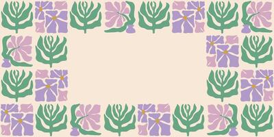 bunt retro Stil rechteckig Rahmen mit Lavendel Blumen und Blätter. Jahrgang Stil Hippie Clip Art Element Design Sammlung. Hand gezeichnet Natur Collage, Sommer- leer Vorlage mit Blumen. vektor