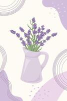 modisch botanisch Mauer Kunst mit Lavendel Strauß im ein Krug. Vorlage Konzept zum Postkarten, Banner, Sozial Medien Design, Einladungen, Abdeckungen, Mauer Kunst. vektor