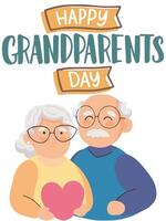 Lycklig farföräldrar dag söt tecknad serie illustration med äldre par, hjärta i hand. vektor