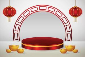 podium display 3d för kinesiska nyåret med pengar guld