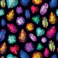sömlös mönster med kristaller och Ädelsten av annorlunda form och Färg vektor