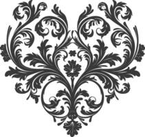 silhuett härd form barock prydnad med filigran blommig element svart Färg endast vektor