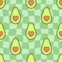 groovig verzerrt Schachbrett Hintergrund mit Avocado Obst und prüfen vektor