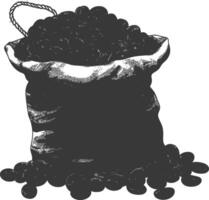silhuett säck av rå kaffe bönor svart Färg endast vektor