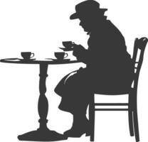 Silhouette Alten Frau Sitzung beim ein Tabelle im das Cafe vektor