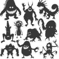 Silhouette komisch Monster Sammlung einstellen schwarz Farbe nur vektor