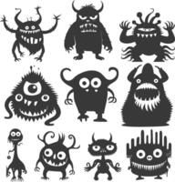 Silhouette komisch Monster Sammlung einstellen schwarz Farbe nur vektor