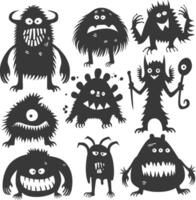 Silhouette komisch Monster Sammlung einstellen schwarz Farbe nur vektor