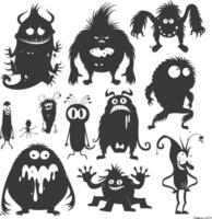 Silhouette komisch Monster Sammlung einstellen schwarz Farbe nur vektor