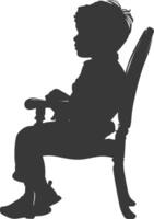 Silhouette wenig Junge Sitzung im das Stuhl schwarz Farbe nur vektor