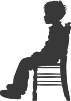 Silhouette wenig Junge Sitzung im das Stuhl schwarz Farbe nur vektor
