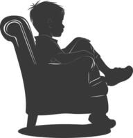 silhuett liten pojke Sammanträde i de stol svart Färg endast vektor