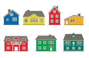 uppsättning av europeiska rustika enkla hus. vackra flerfärgade element i norge. ett exempel på skandinavisk landsbygdsarkitektur. vektor