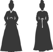 Silhouette unabhängig Koreanisch Frauen tragen Hanbok schwarz Farbe nur vektor