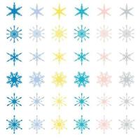 Sammlung handgezeichnete mehrfarbige Schneeflocken mit Farbverlauf, Schnee, Wirbel, Schneesturm, Designelementen. Weihnachtsdekoration vektor