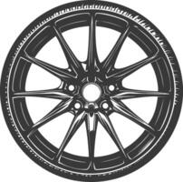 silhuett velg fälg däck för bil svart Färg endast vektor