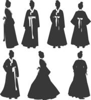 Silhouette unabhängig Koreanisch Frauen tragen Hanbok schwarz Farbe nur vektor