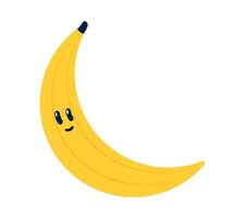 klotter banan karaktär för ungar. leende gul söt frukt med skal. friska vitamin mat. handflatan frukt. barn teckning. isolerat objekt. färgad illustration vektor