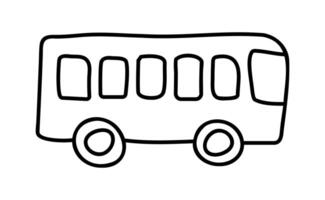 Bus Seite Aussicht Gekritzel Stil. isoliert gezeichnet Öffentlichkeit Transport. Gliederung Kunst von Kleinbus mit Räder. schwarz und Weiß Kontur Zeichnung zum Kinder. Illustration vektor